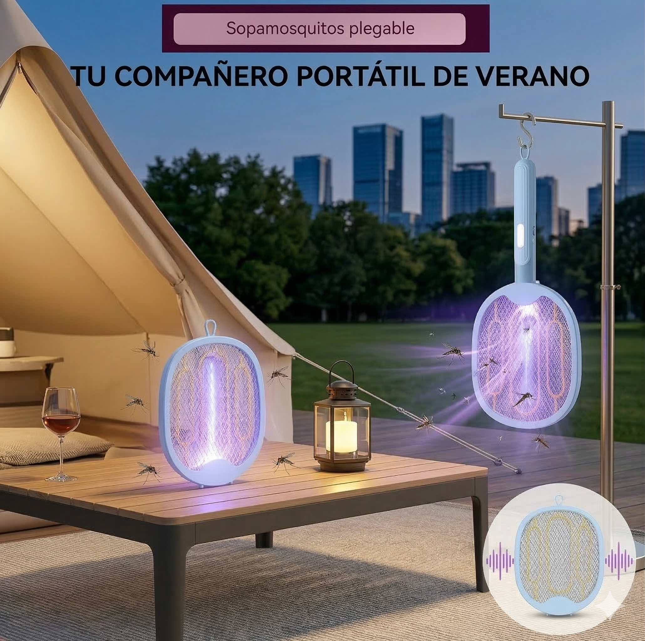 RAQUETA MATA MOSQUITOS RECARGABLE Y PLEGABLE