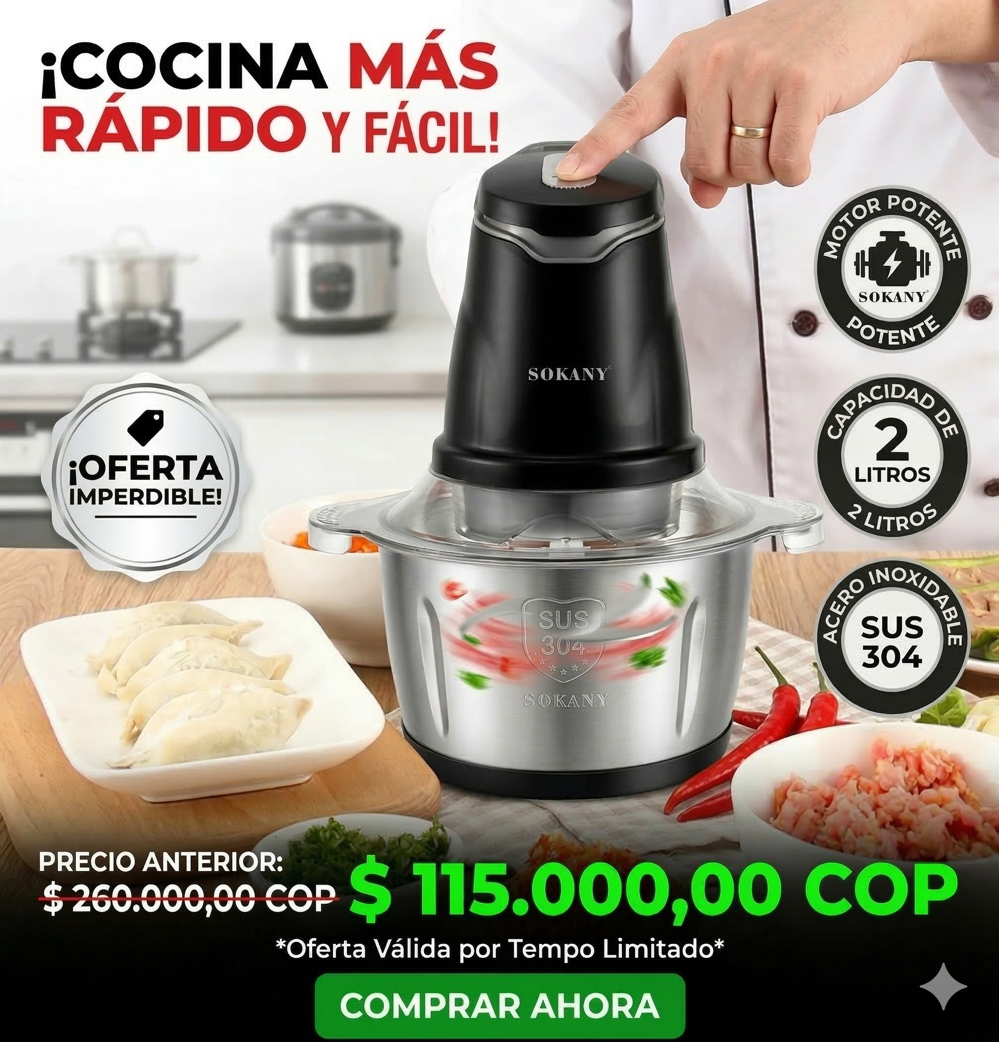 PICADORA ELÉCTRICA SOKANY — Pica, Muele y Tritura en Segundos ⚡