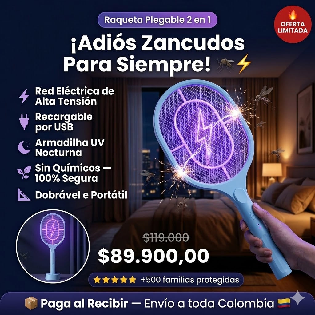 RAQUETA MATA MOSQUITOS RECARGABLE Y PLEGABLE